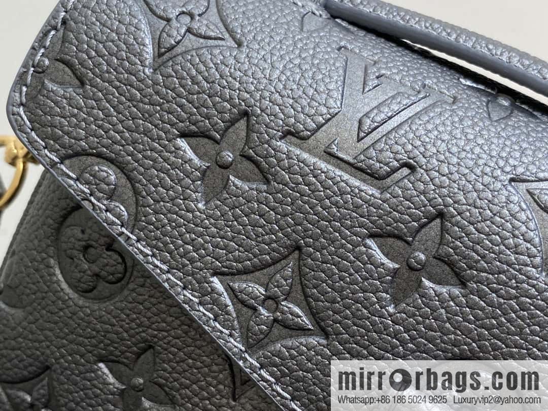 [Boutique‑grade] M11998 gun gray, full leather embossed chain messenger bag series Metis handbag