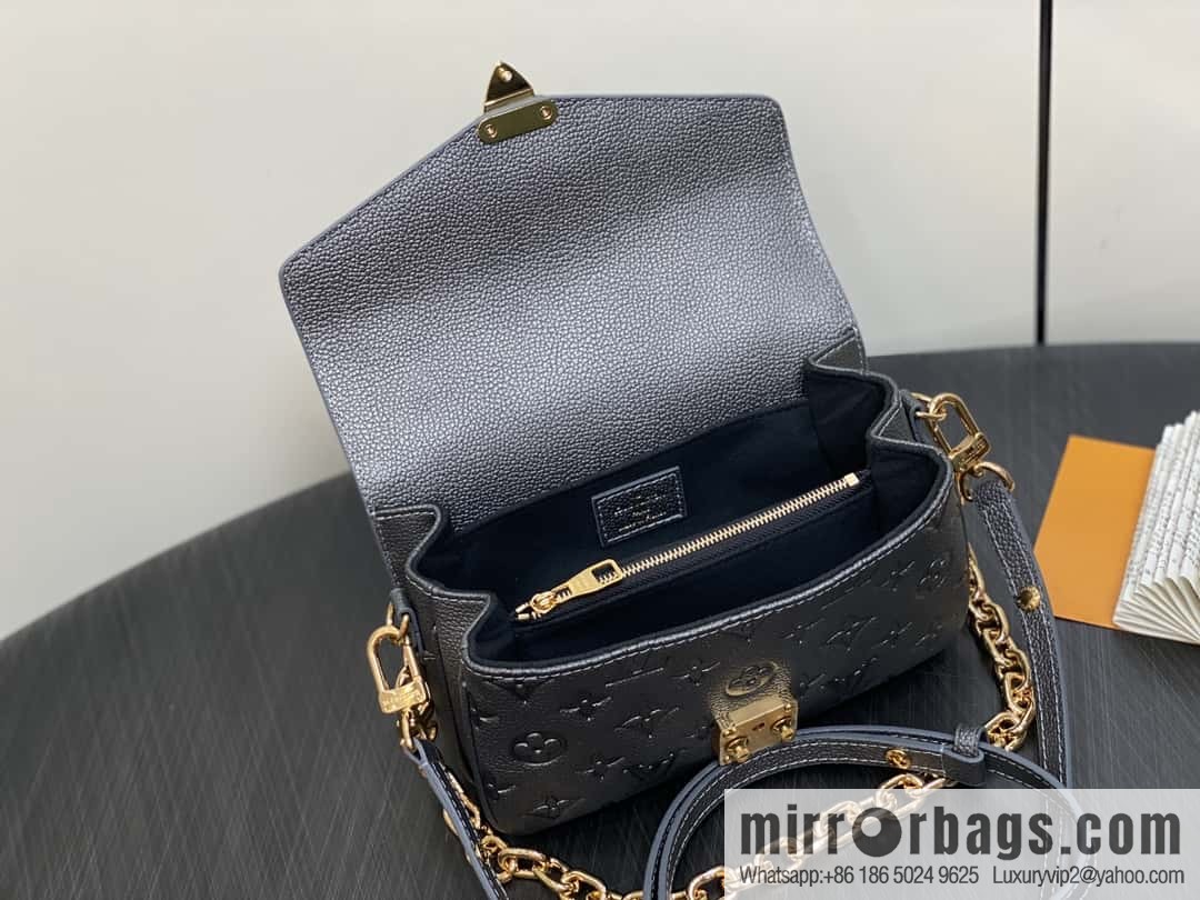 [Boutique‑grade] M11998 gun gray, full leather embossed chain messenger bag series Metis handbag