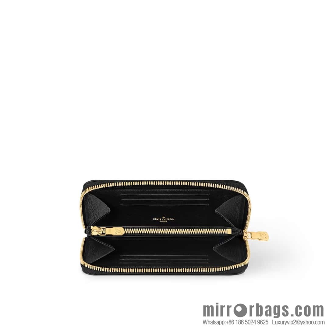 [Premium‑quality] M12425 black, full leather embossed single zipper wallet series New Margot Wallet