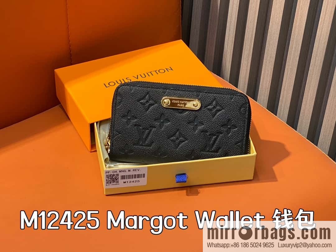 [Premium‑quality] M12425 black, full leather embossed single zipper wallet series New Margot Wallet
