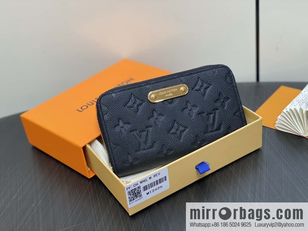 [Premium‑quality] M12425 black, full leather embossed single zipper wallet series New Margot Wallet