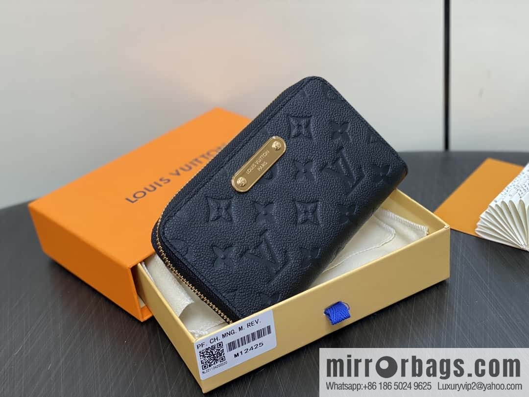 [Premium‑quality] M12425 black, full leather embossed single zipper wallet series New Margot Wallet