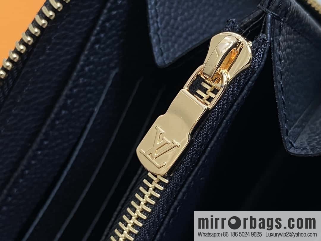 [Premium‑quality] M12425 black, full leather embossed single zipper wallet series New Margot Wallet