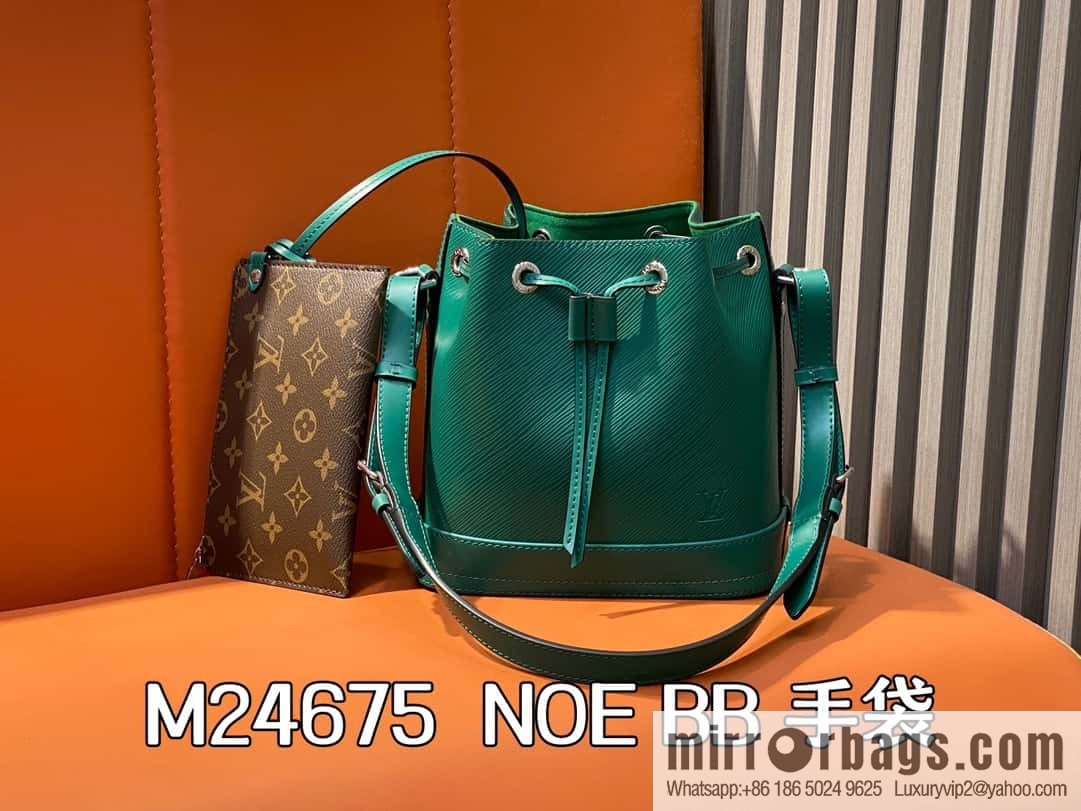 [Boutique‑grade] M24675 green, water ripple bucket bag NOE BB handbag Noé BB bag