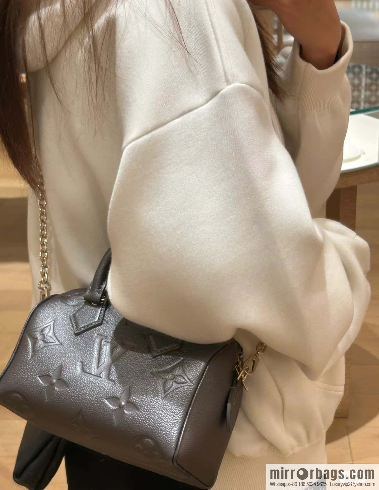 [Premium‑quality] M12013 gun gray, full leather embossed pillow bag speedy series SPEEDY BANDOULIZRE 20 handbag