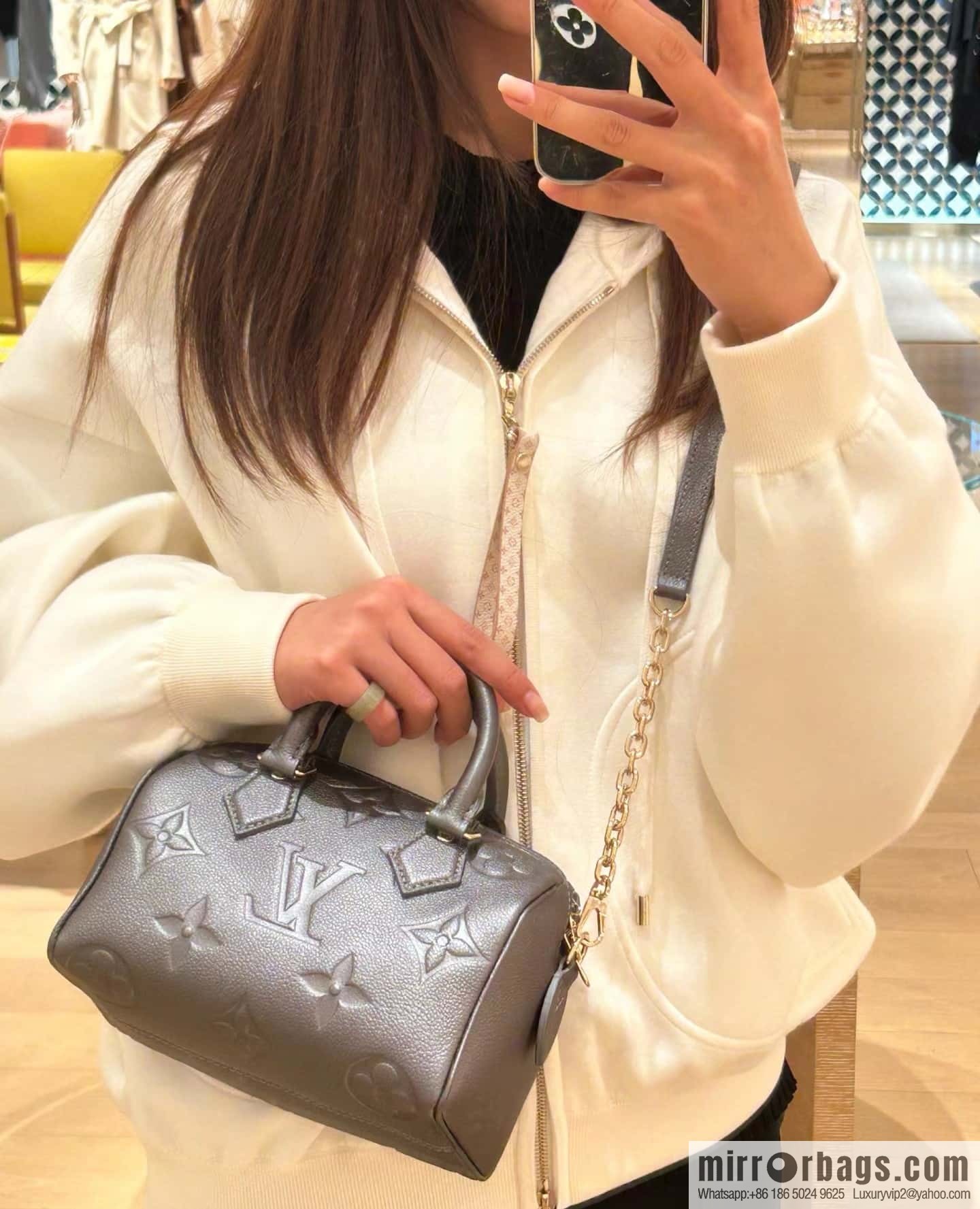 [Premium‑quality] M12013 gun gray, full leather embossed pillow bag speedy series SPEEDY BANDOULIZRE 20 handbag