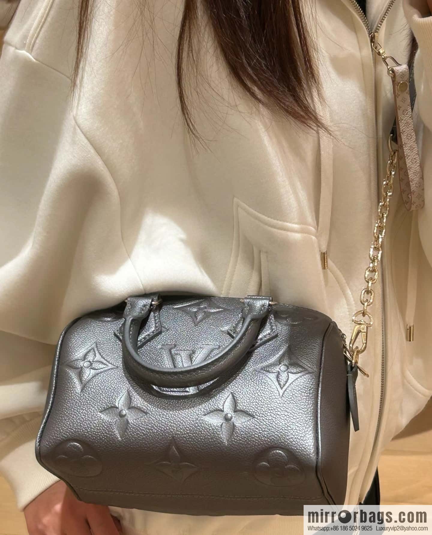 [Premium‑quality] M12013 gun gray, full leather embossed pillow bag speedy series SPEEDY BANDOULIZRE 20 handbag