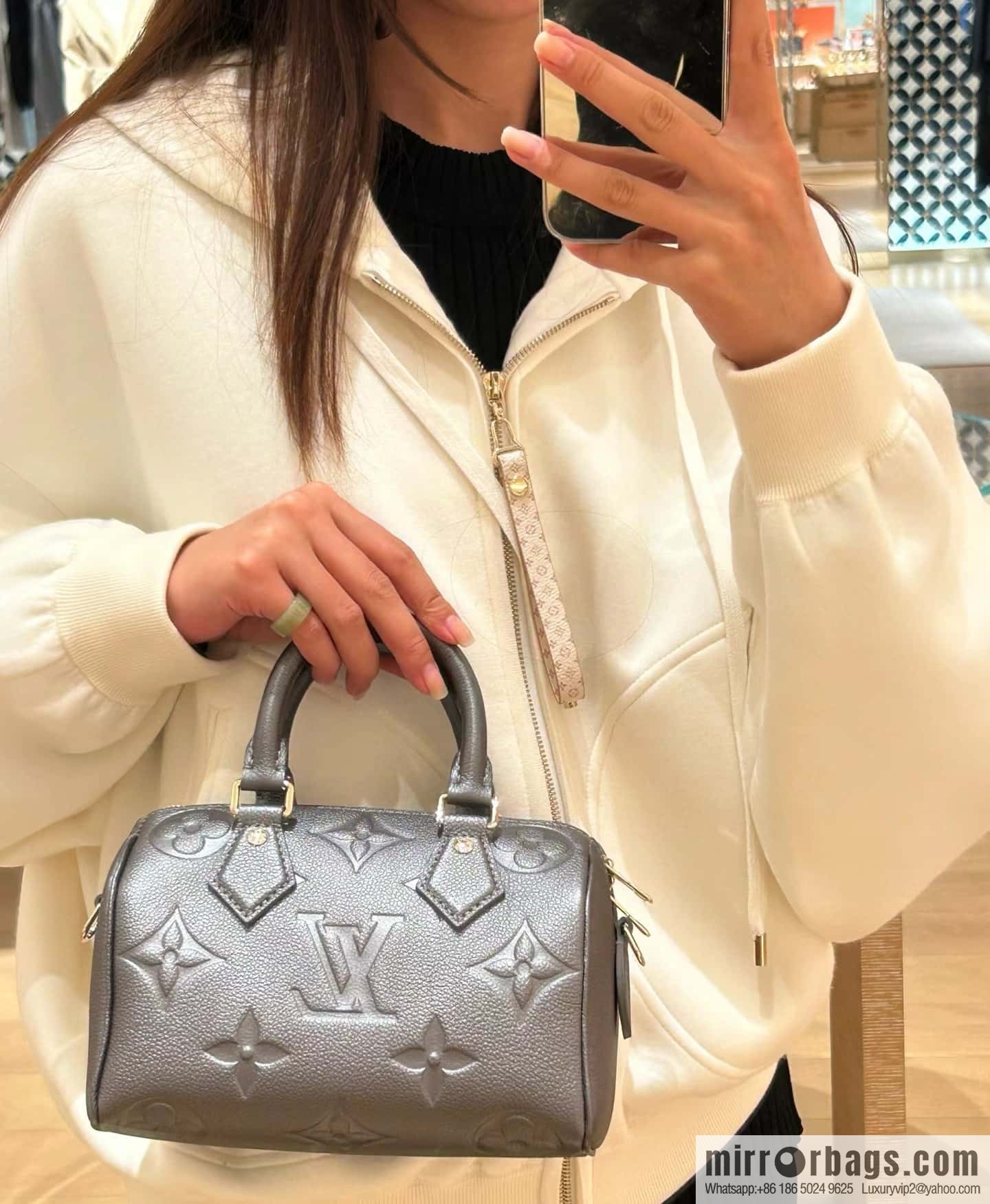 [Premium‑quality] M12013 gun gray, full leather embossed pillow bag speedy series SPEEDY BANDOULIZRE 20 handbag