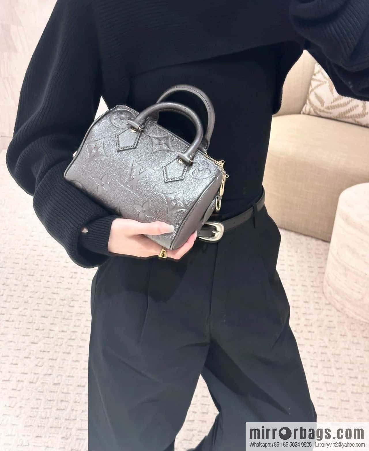[Premium‑quality] M12013 gun gray, full leather embossed pillow bag speedy series SPEEDY BANDOULIZRE 20 handbag