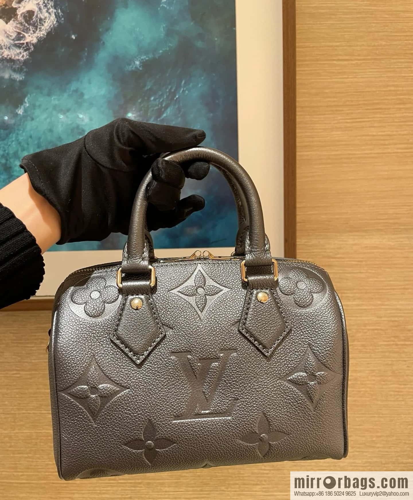[Premium‑quality] M12013 gun gray, full leather embossed pillow bag speedy series SPEEDY BANDOULIZRE 20 handbag