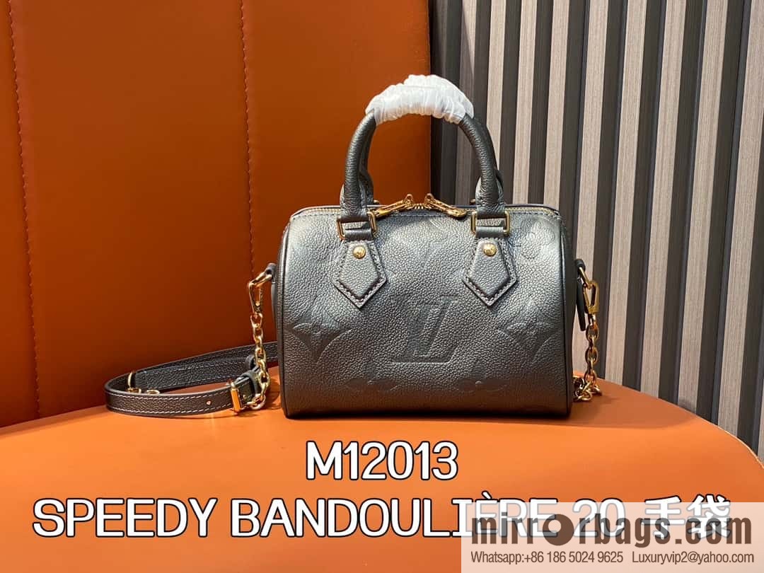 [Premium‑quality] M12013 gun gray, full leather embossed pillow bag speedy series SPEEDY BANDOULIZRE 20 handbag