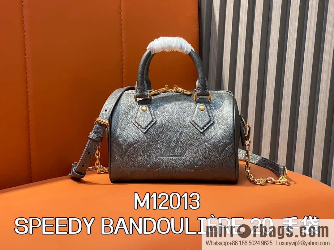 [Premium‑quality] M12013 gun gray, full leather embossed pillow bag speedy series SPEEDY BANDOULIZRE 20 handbag