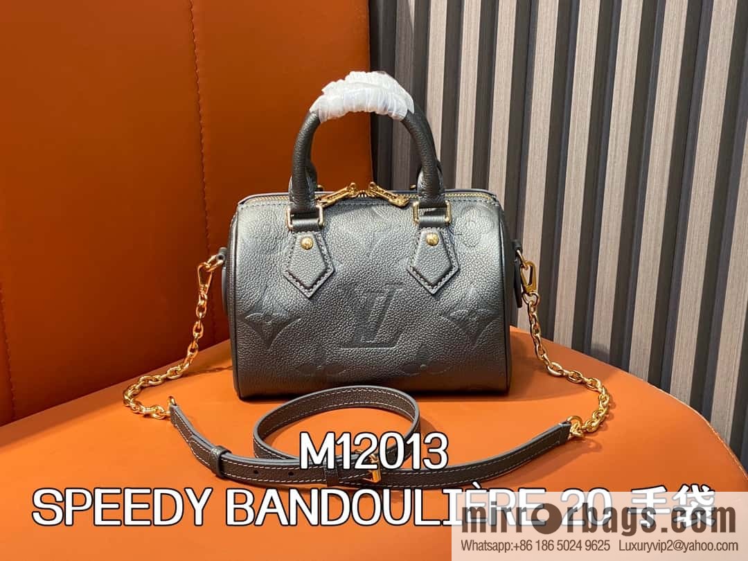 [Premium‑quality] M12013 gun gray, full leather embossed pillow bag speedy series SPEEDY BANDOULIZRE 20 handbag