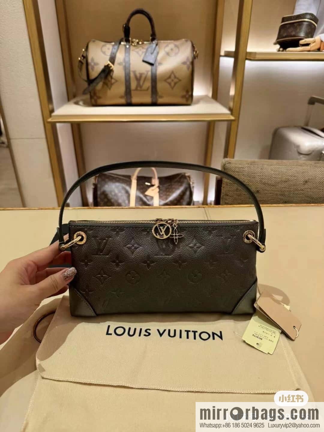 [Boutique‑grade] M12174 gun gray, full leather embossed armpit bag mahjong bag series Pochette Sèvres handbag