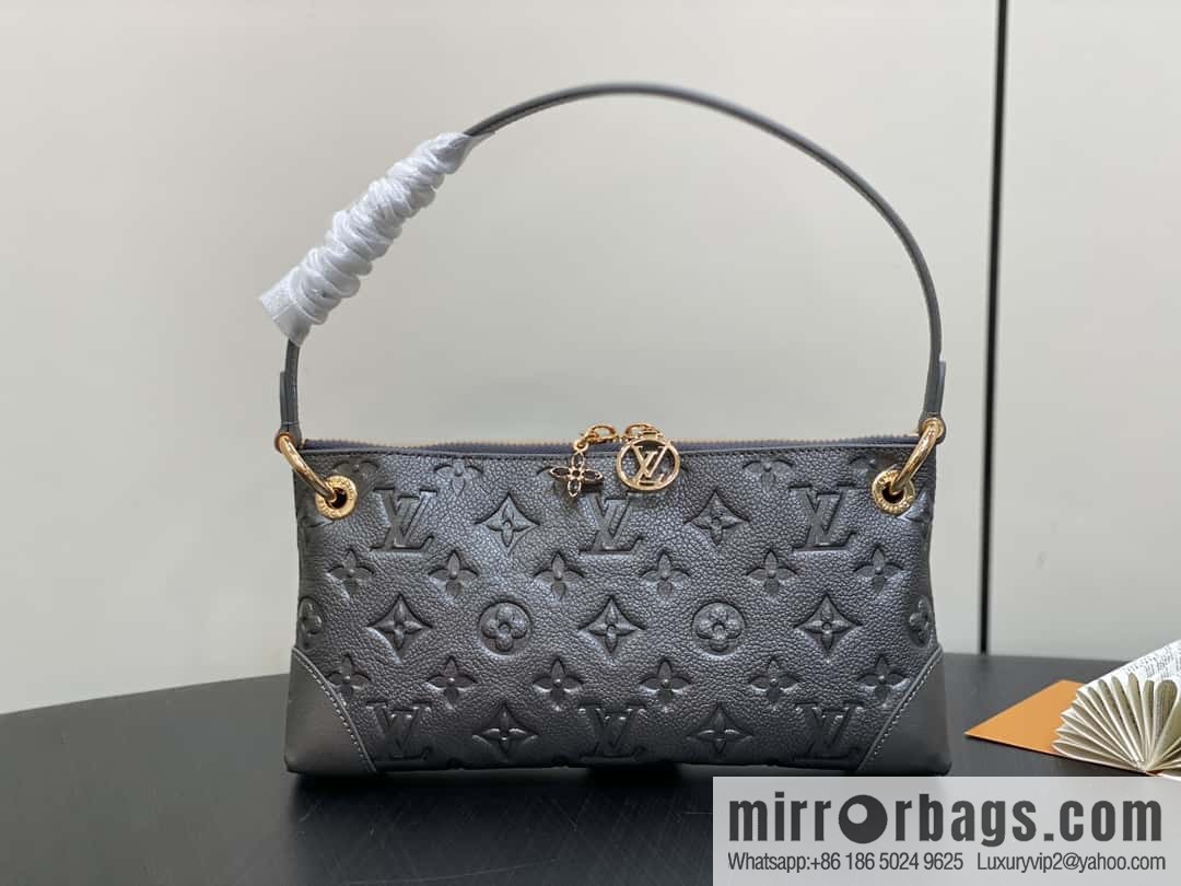 [Boutique‑grade] M12174 gun gray, full leather embossed armpit bag mahjong bag series Pochette Sèvres handbag