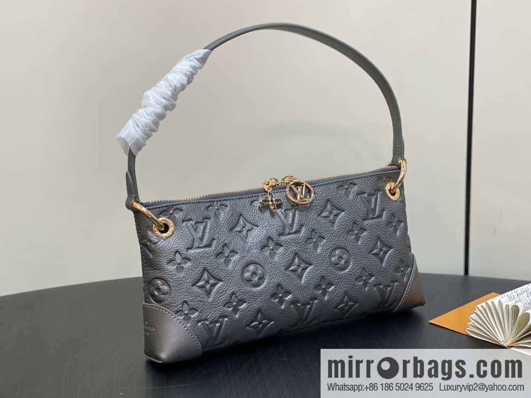 [Boutique‑grade] M12174 gun gray, full leather embossed armpit bag mahjong bag series Pochette Sèvres handbag