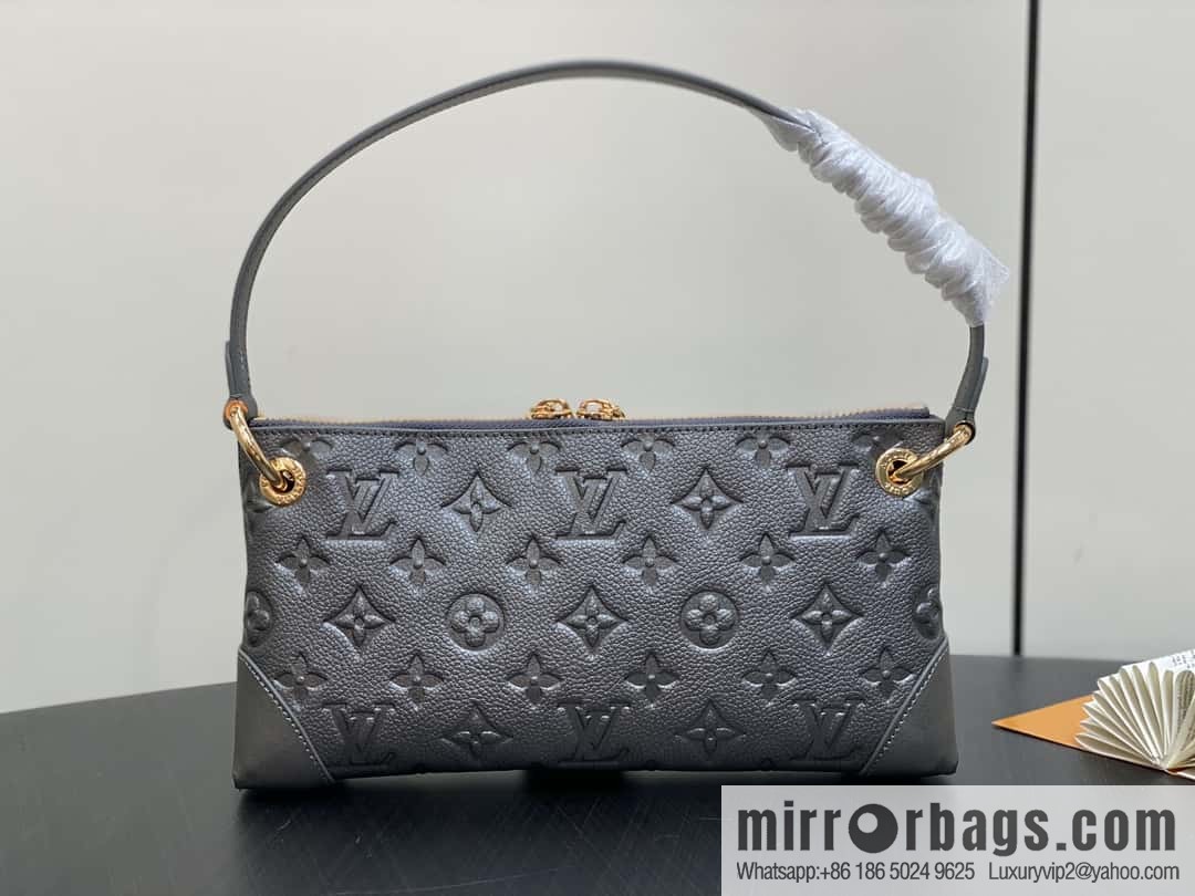 [Boutique‑grade] M12174 gun gray, full leather embossed armpit bag mahjong bag series Pochette Sèvres handbag