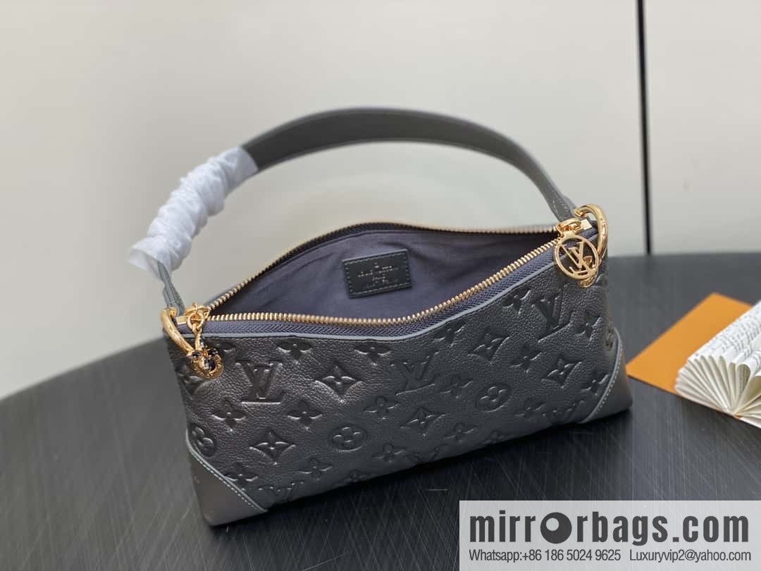 [Boutique‑grade] M12174 gun gray, full leather embossed armpit bag mahjong bag series Pochette Sèvres handbag