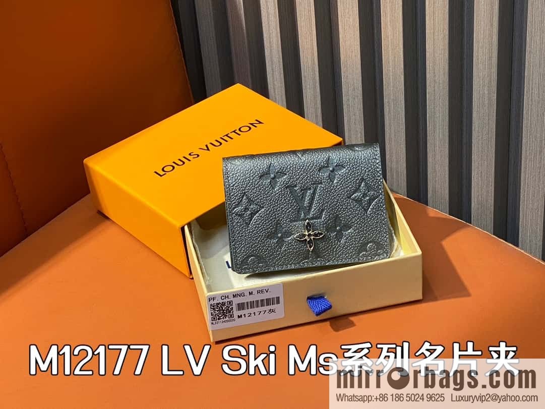 [Boutique‑grade] M12177 pearlescent gray full leather embossed, business card holder wallet series LV Ski Ms series business card holder