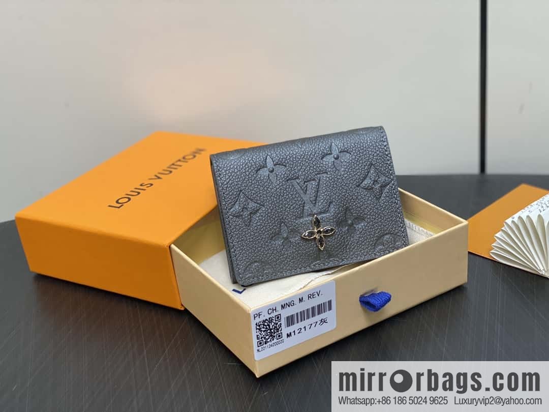 [Boutique‑grade] M12177 pearlescent gray full leather embossed, business card holder wallet series LV Ski Ms series business card holder