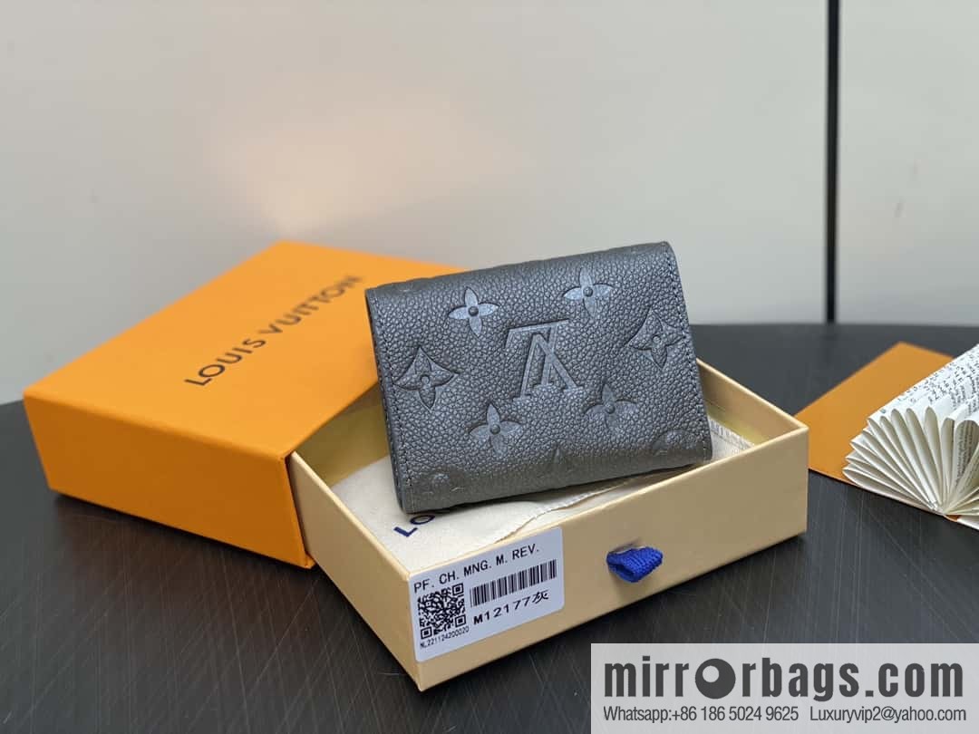 [Boutique‑grade] M12177 pearlescent gray full leather embossed, business card holder wallet series LV Ski Ms series business card holder