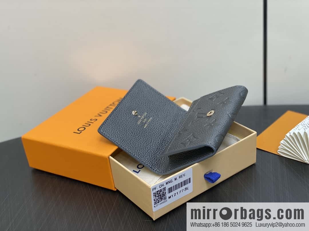 [Boutique‑grade] M12177 pearlescent gray full leather embossed, business card holder wallet series LV Ski Ms series business card holder
