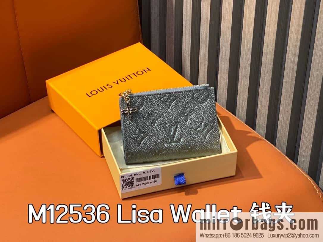 [Boutique‑grade] M12536 pearlescent gray full leather embossed, 20% off wallet series Lisa Wallet wallet