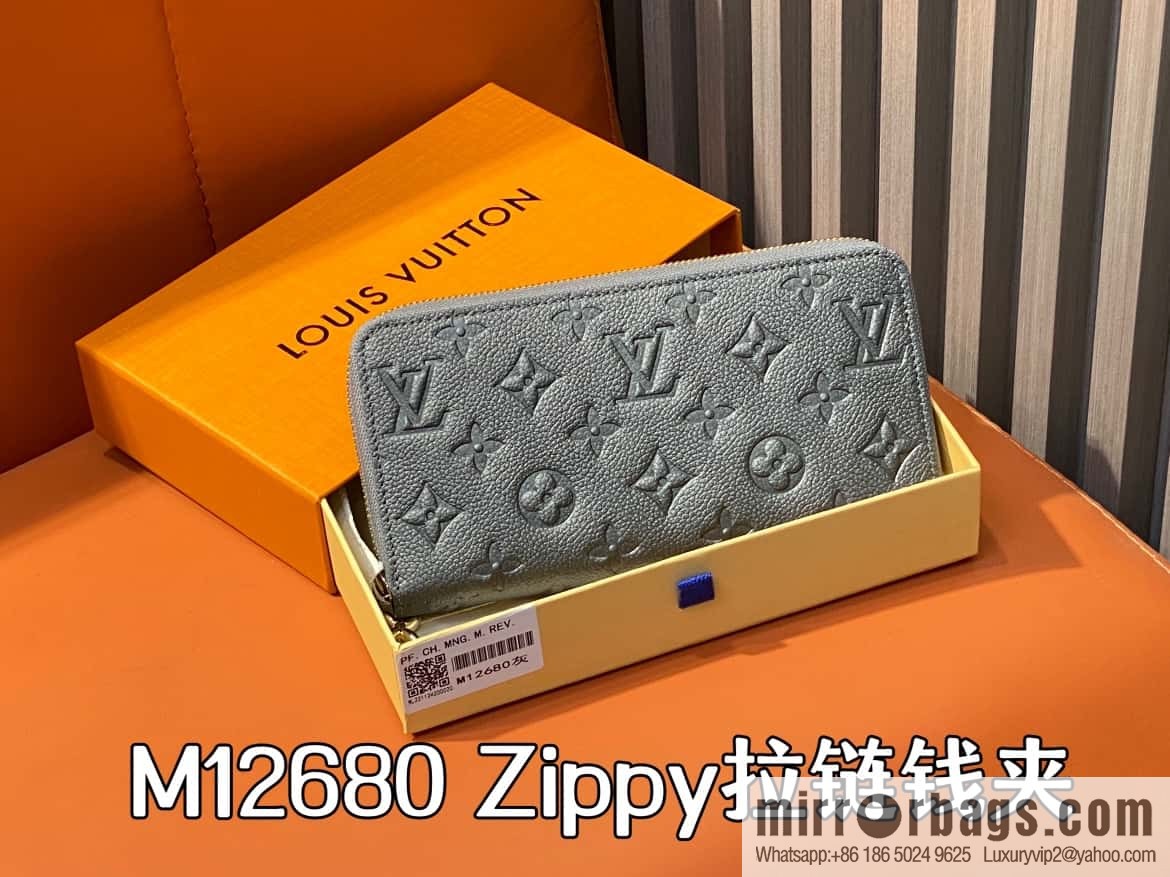 [Boutique‑grade] M12680 pearlescent gray full leather embossed, single zipper wallet series Zippy zipper wallet M60017