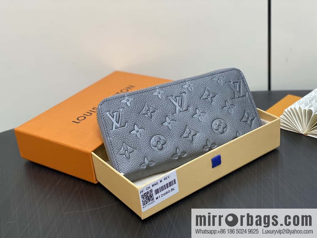 [Boutique‑grade] M12680 pearlescent gray full leather embossed, single zipper wallet series Zippy zipper wallet M60017