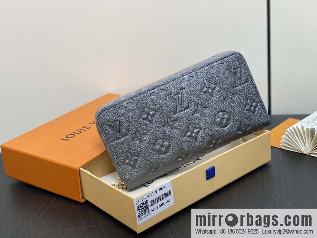 [Boutique‑grade] M12680 pearlescent gray full leather embossed, single zipper wallet series Zippy zipper wallet M60017