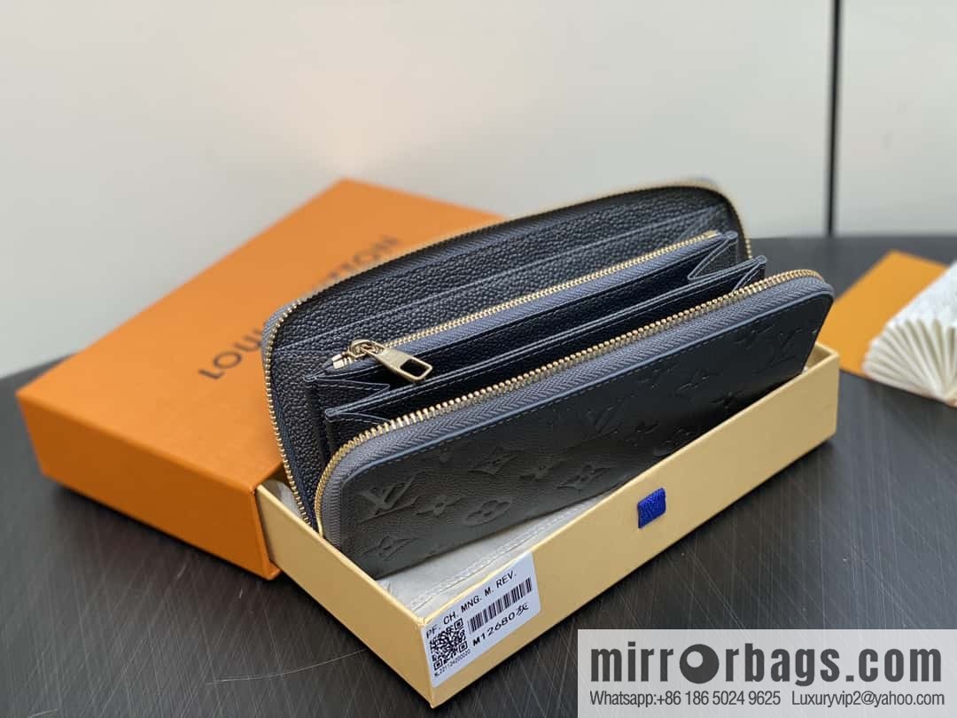 [Boutique‑grade] M12680 pearlescent gray full leather embossed, single zipper wallet series Zippy zipper wallet M60017