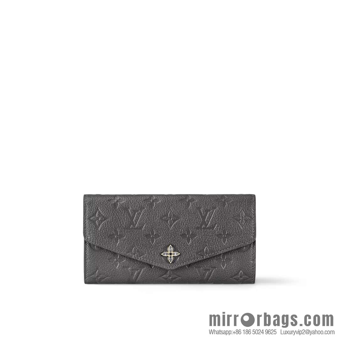 [Boutique‑grade] M12172 pearlescent gray full leather embossed, flip wallet series Sarah wallet