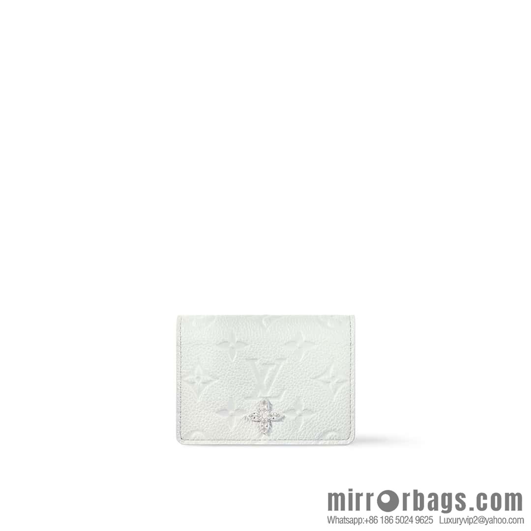 [Boutique‑grade] M12177 pearlescent white full leather embossed, business card holder wallet series LV Ski Ms series business card holder