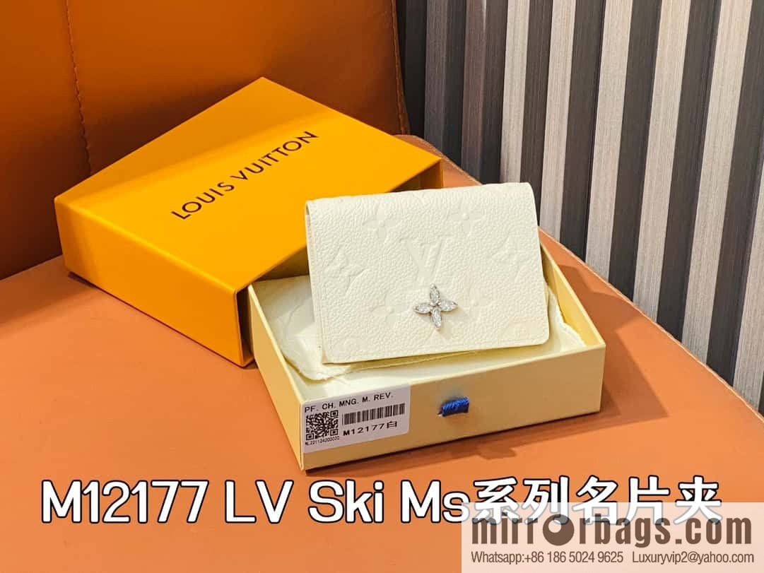 [Boutique‑grade] M12177 pearlescent white full leather embossed, business card holder wallet series LV Ski Ms series business card holder