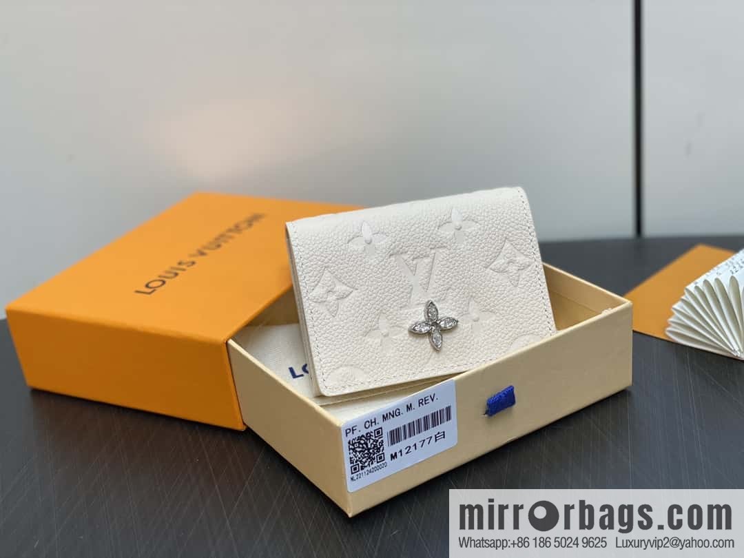 [Boutique‑grade] M12177 pearlescent white full leather embossed, business card holder wallet series LV Ski Ms series business card holder