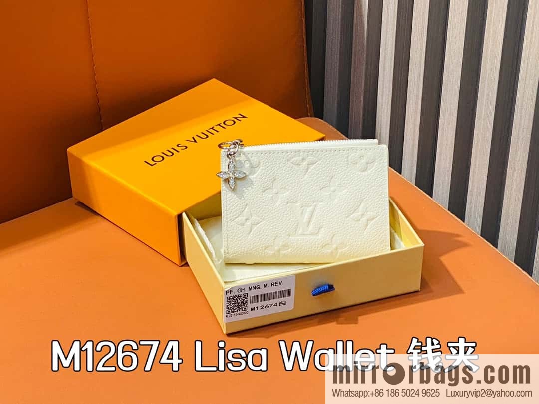 [Boutique‑grade] M12674 pearlescent white full leather embossed, two-fold wallet series Lisa Wallet wallet m12536