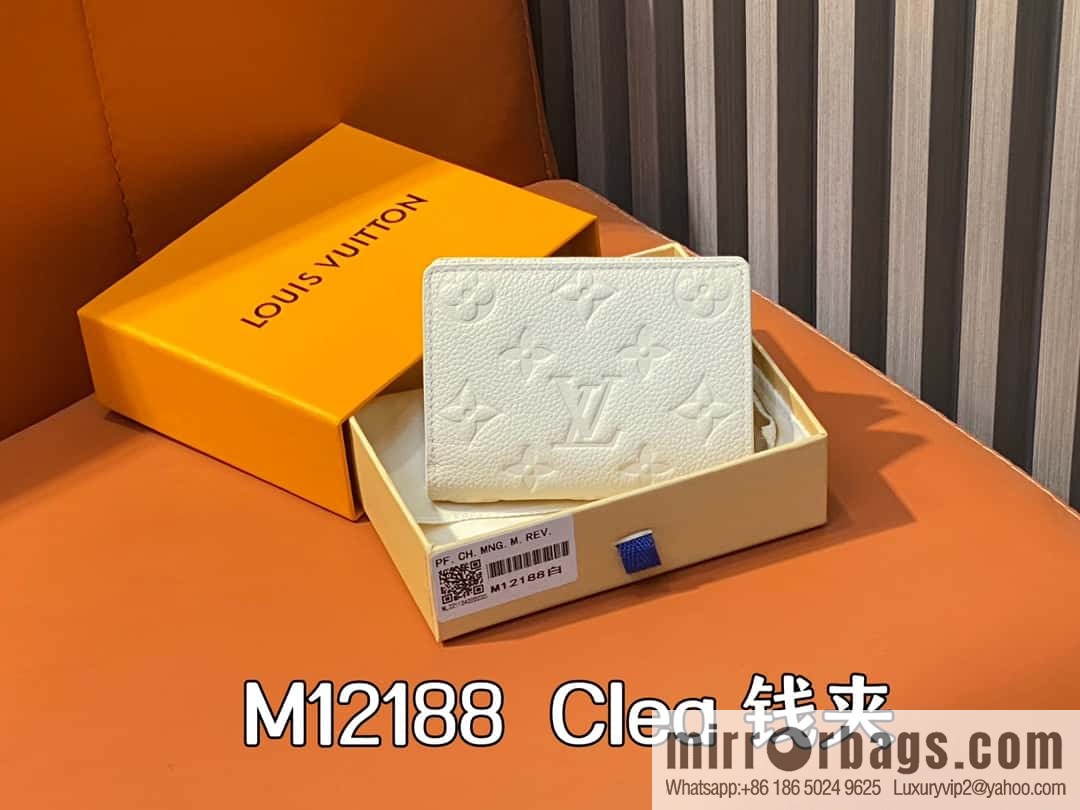 [Boutique‑grade] M12188 pearlescent white full leather embossed, full leather two-fold wallet series Clea wallet