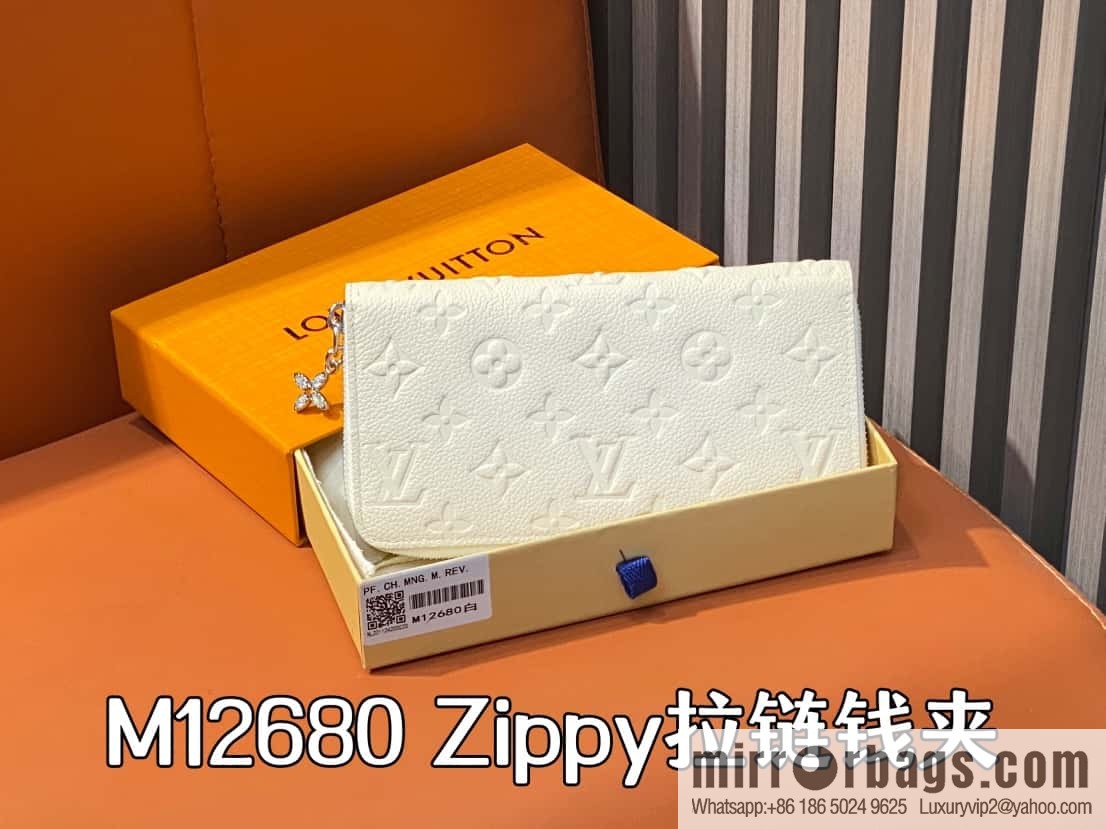 [Boutique‑grade] M12680 pearlescent white full leather embossed, single zipper wallet series Zippy zipper wallet
