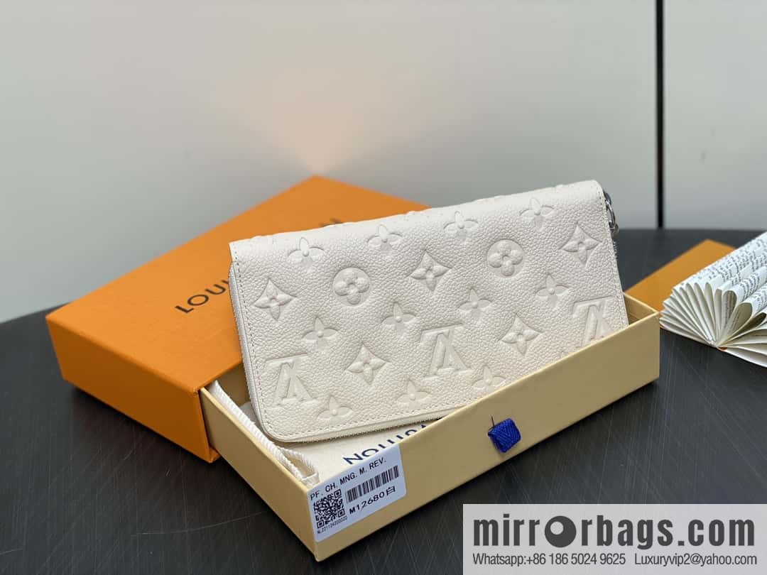 [Boutique‑grade] M12680 pearlescent white full leather embossed, single zipper wallet series Zippy zipper wallet