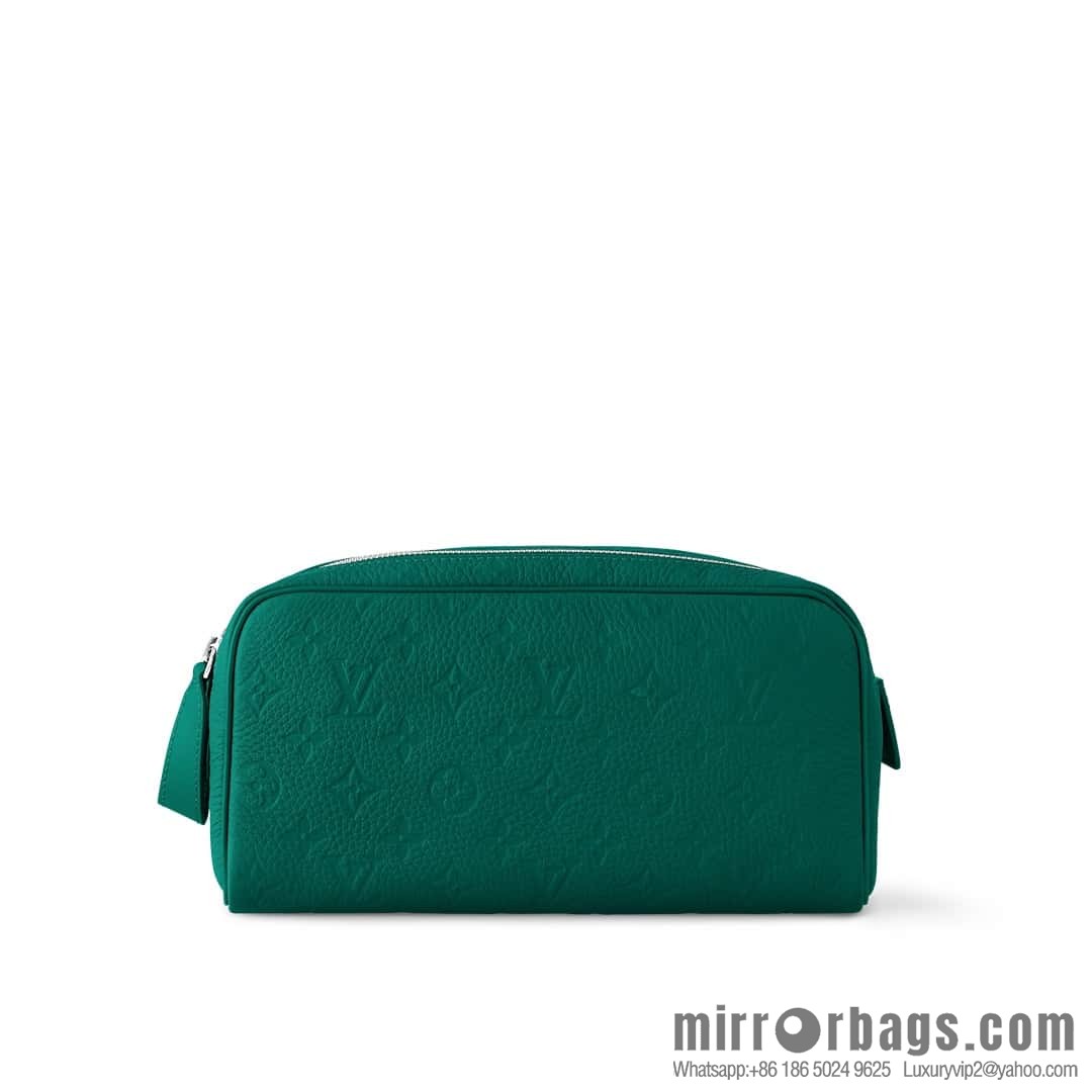 [Boutique‑grade] M12863 green full leather embossed, toilet bag series DOPP KIT toilet bag