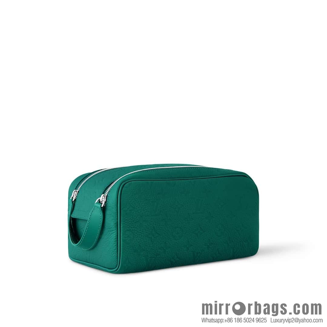 [Boutique‑grade] M12863 green full leather embossed, toilet bag series DOPP KIT toilet bag