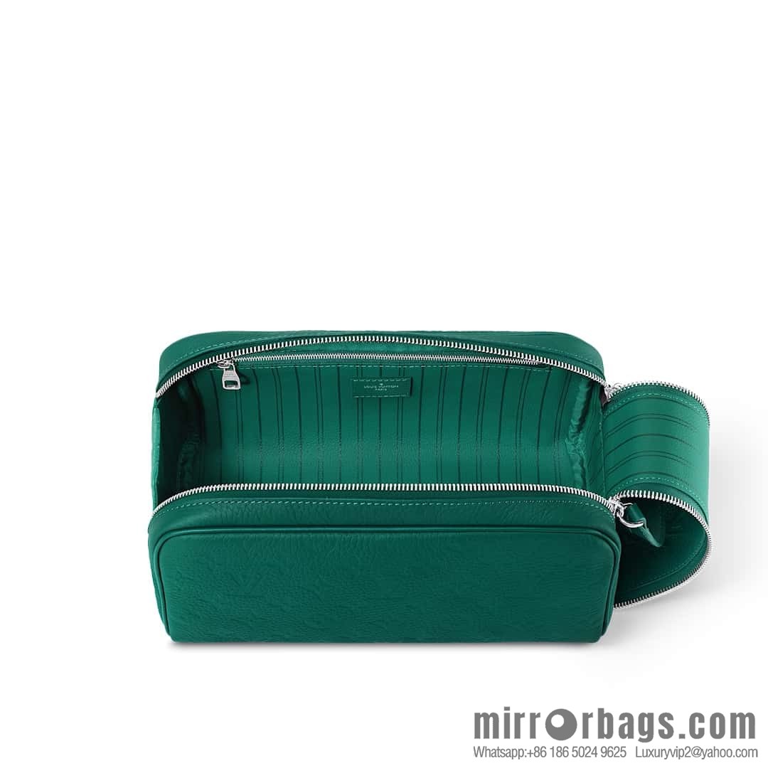 [Boutique‑grade] M12863 green full leather embossed, toilet bag series DOPP KIT toilet bag