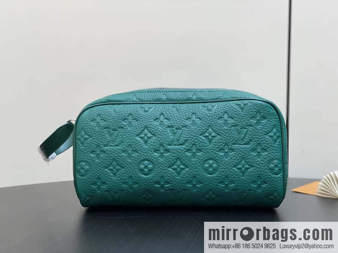 [Boutique‑grade] M12863 green full leather embossed, toilet bag series DOPP KIT toilet bag