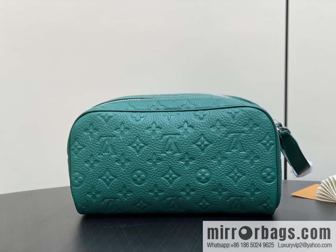 [Boutique‑grade] M12863 green full leather embossed, toilet bag series DOPP KIT toilet bag