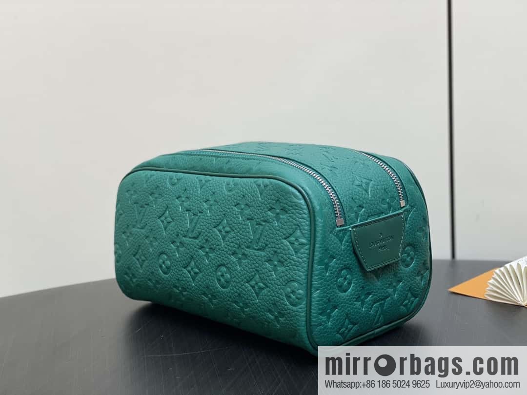 [Boutique‑grade] M12863 green full leather embossed, toilet bag series DOPP KIT toilet bag