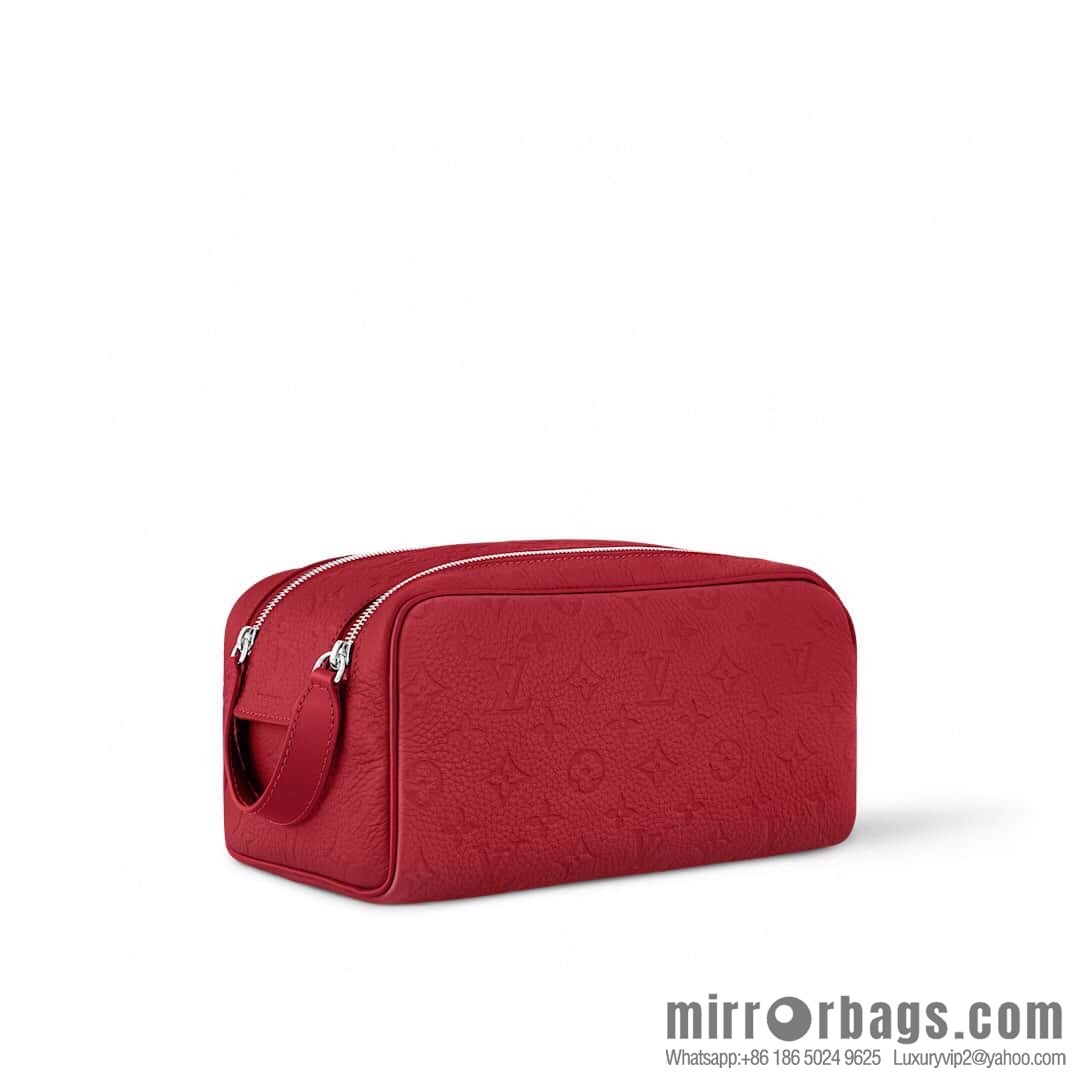 [Boutique‑grade] M13023 red full leather embossed, toilet bag series DOPP KIT toilet bag