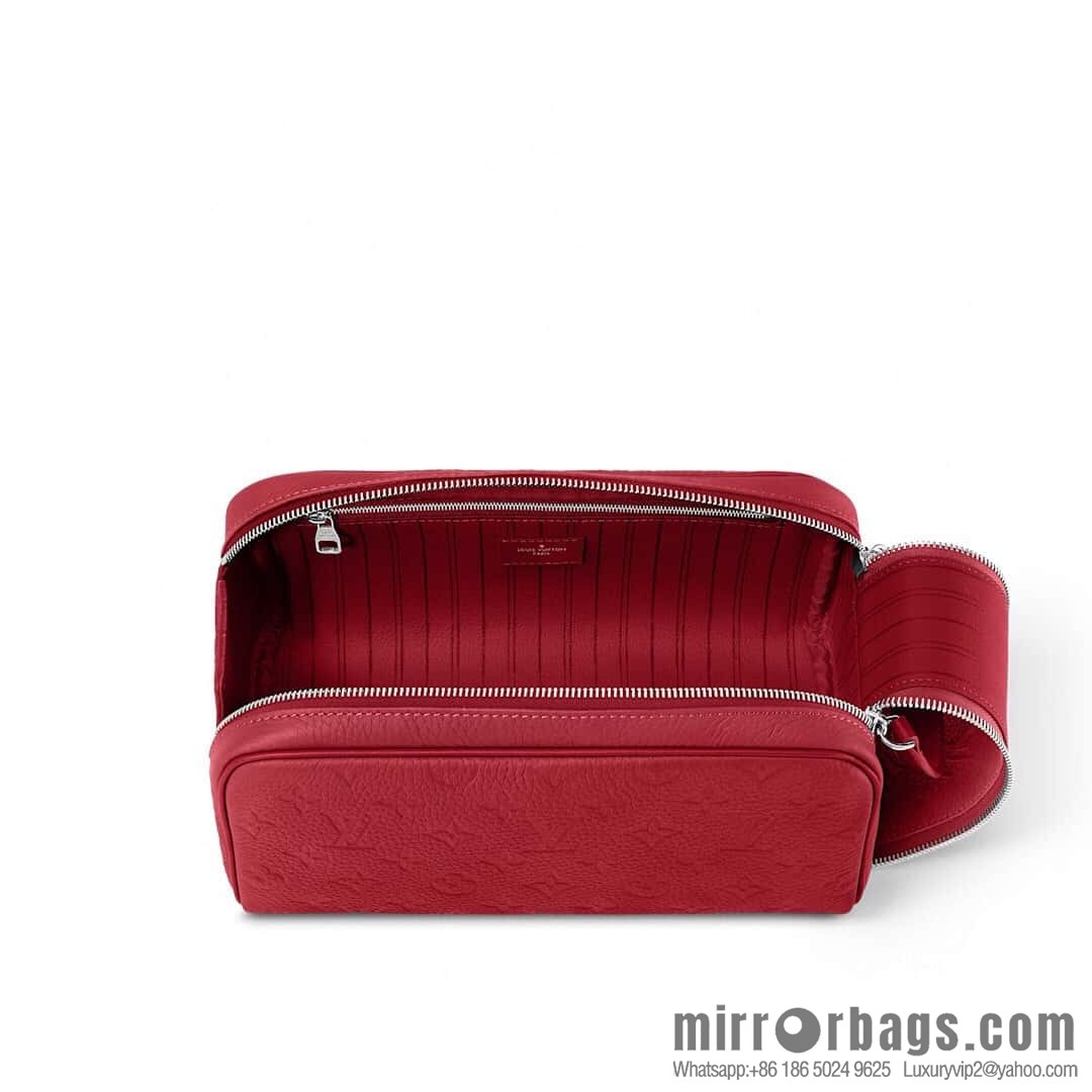 [Boutique‑grade] M13023 red full leather embossed, toilet bag series DOPP KIT toilet bag
