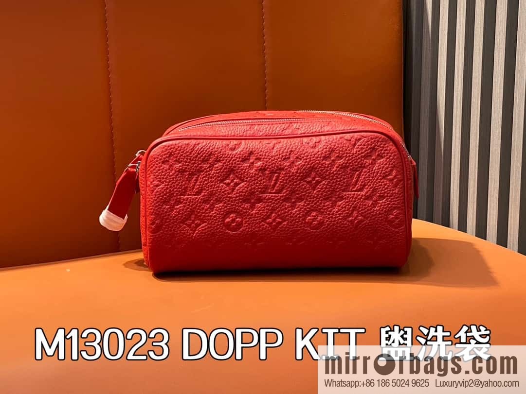 [Boutique‑grade] M13023 red full leather embossed, toilet bag series DOPP KIT toilet bag