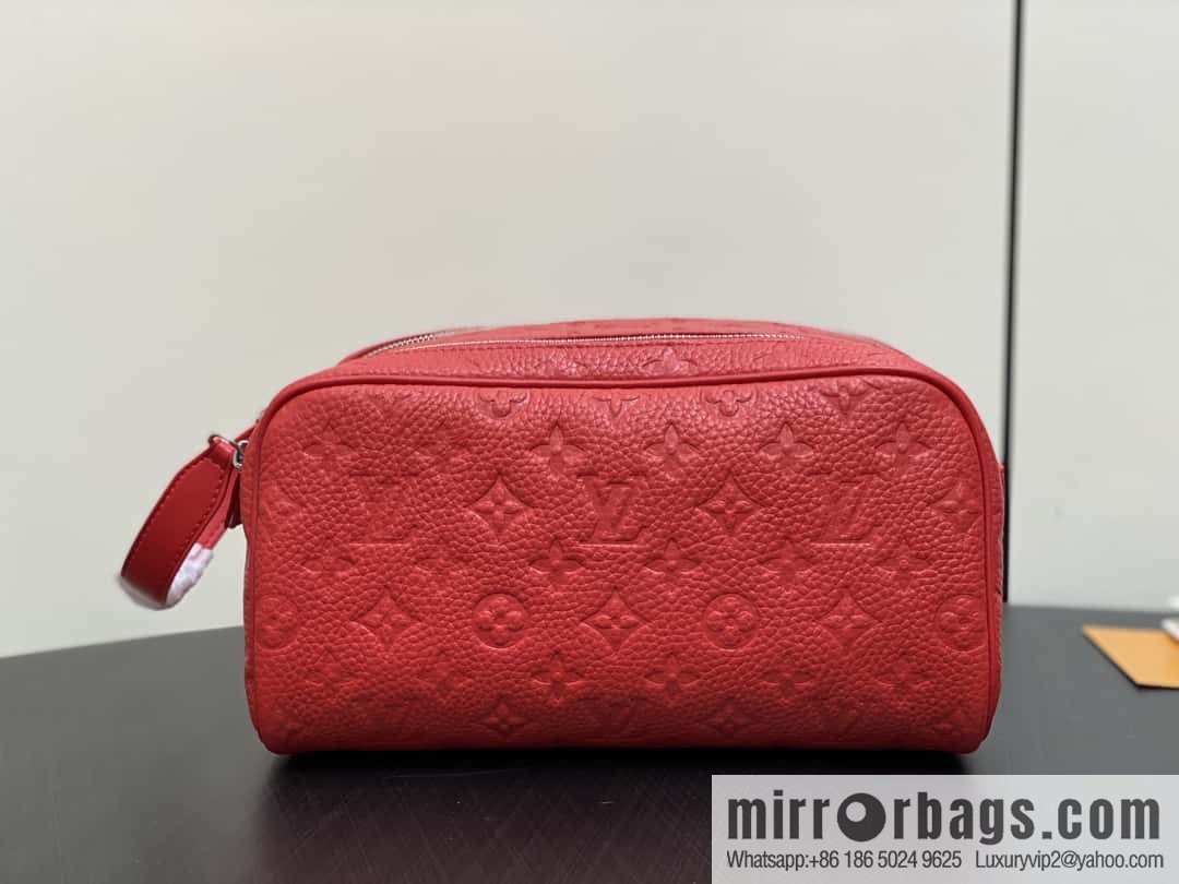 [Boutique‑grade] M13023 red full leather embossed, toilet bag series DOPP KIT toilet bag
