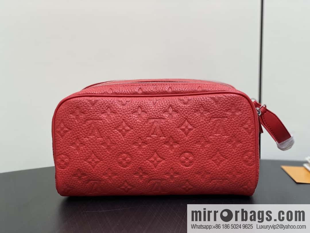 [Boutique‑grade] M13023 red full leather embossed, toilet bag series DOPP KIT toilet bag